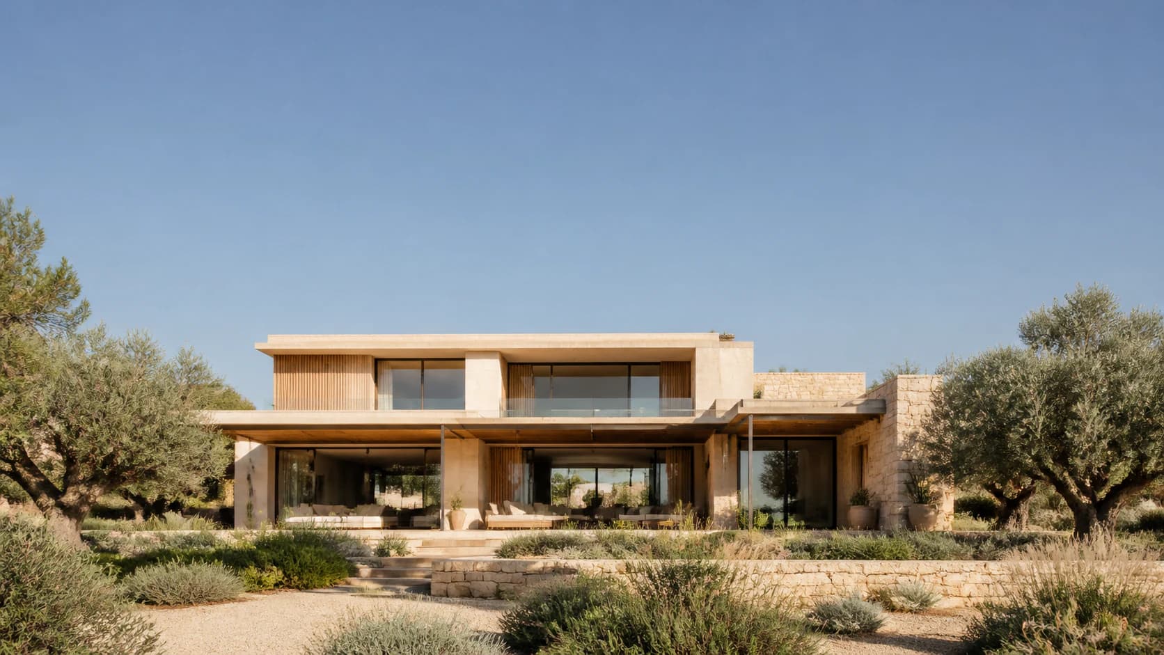 Vision éditoriale Parcelle d’une villa contemporaine au milieu des oliviers